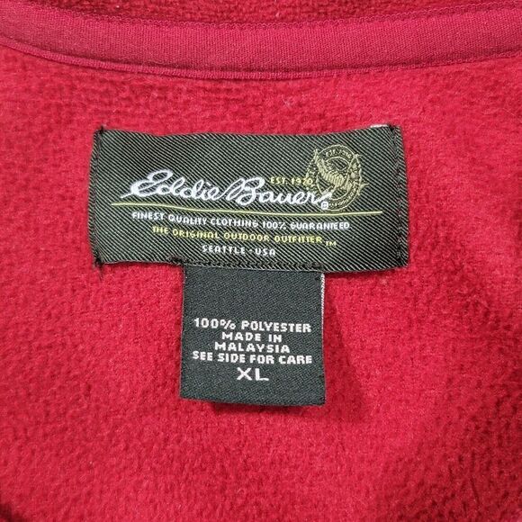 Eddie Bauer Long Sleeve Mens 1/4 Zip Pullover Sweater Adult XL Red Fleece - Picture 4 of 6